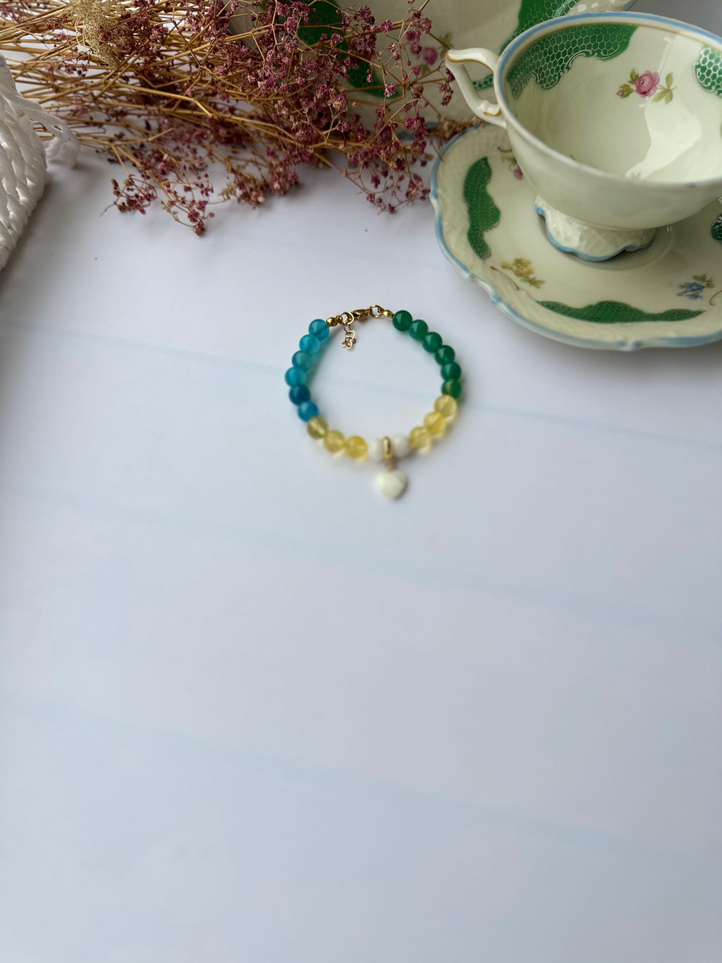 Naturstein Armband mit Edelstahl Details – Verstellbar