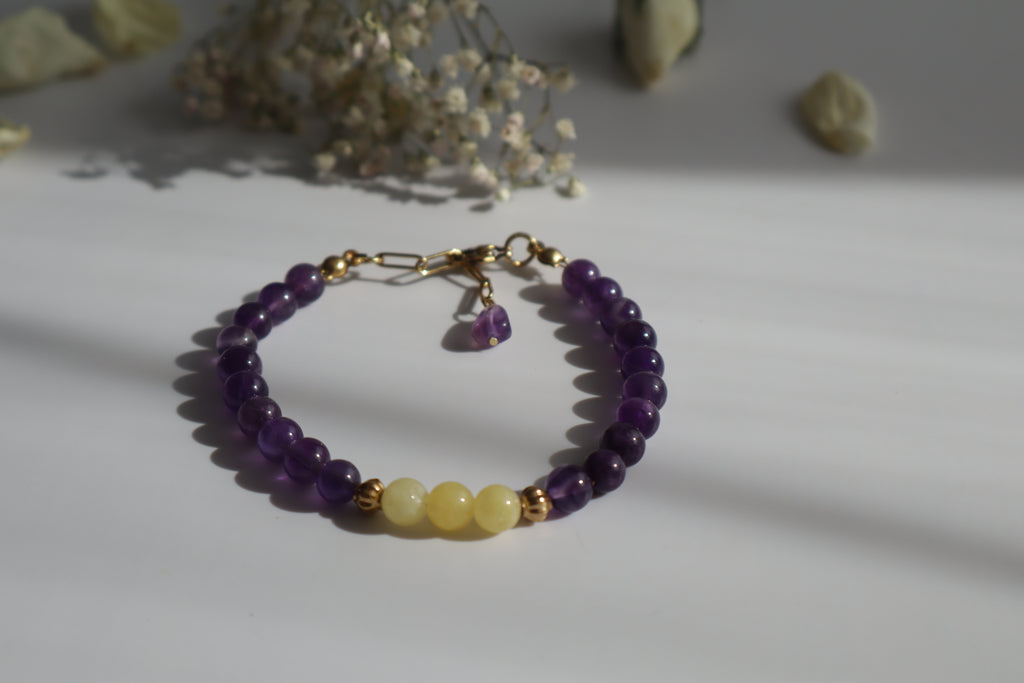 Naturstein Armband mit Edelstahl Details – Verstellbar