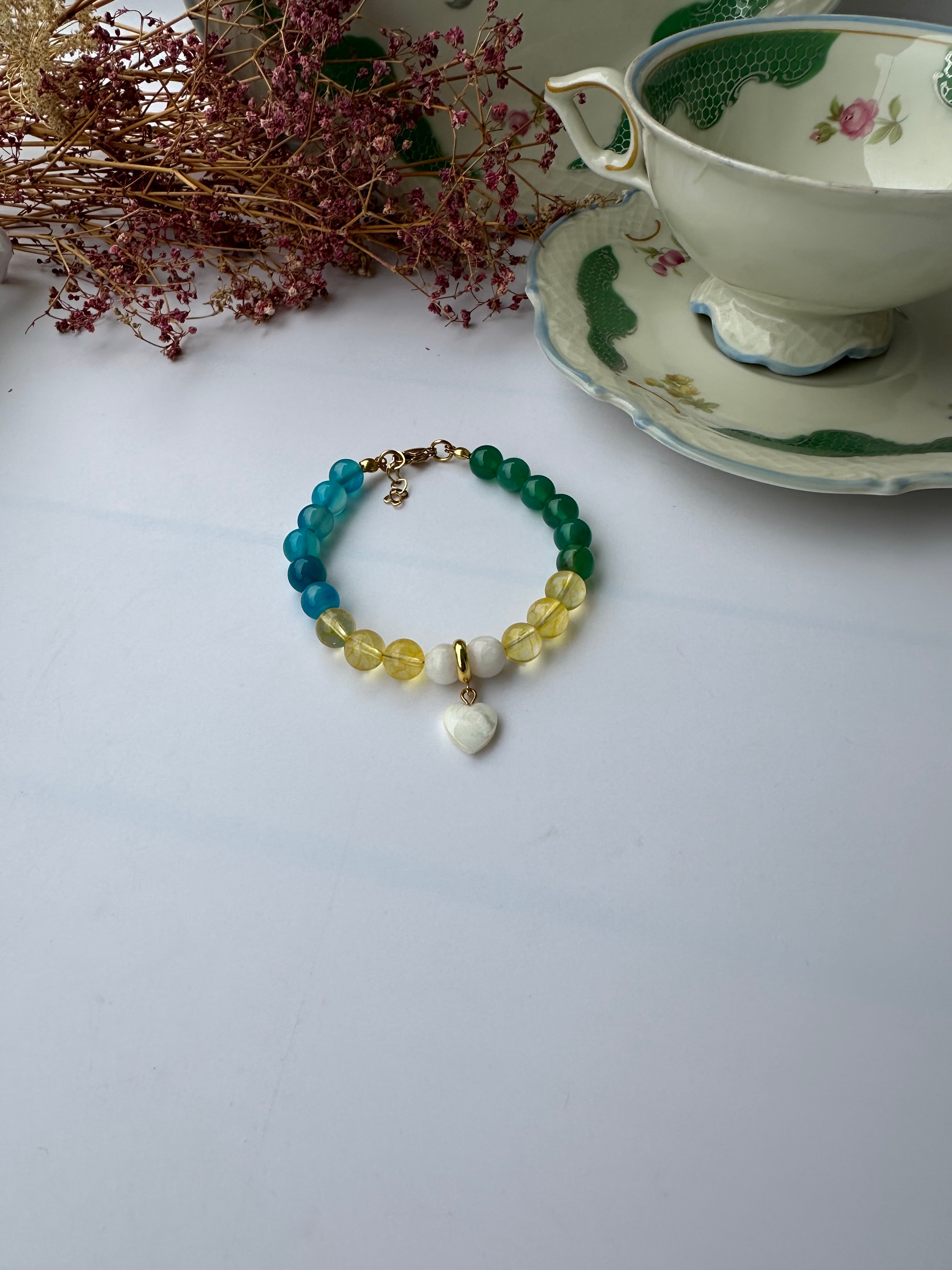 Naturstein Armband mit Edelstahl Details – Verstellbar