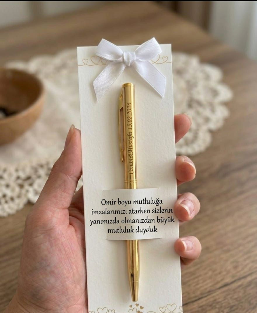 Personalisierter Gold Metall Kugelschreiber mit Gravur – Gastgeschenk Hochzeit – Name & Hochzeitsdatum