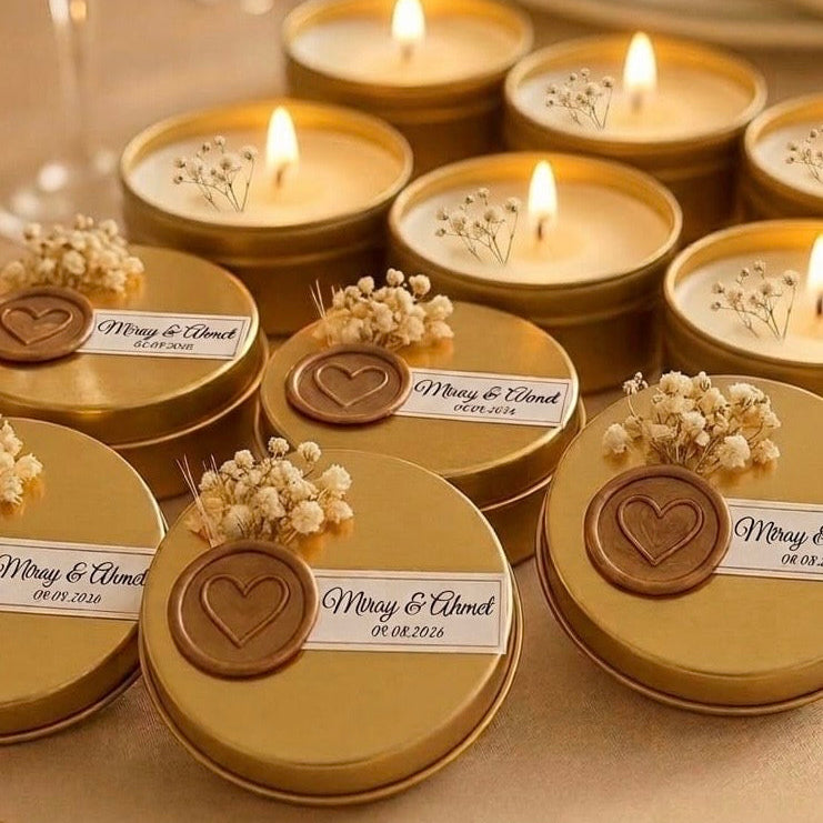 Personalisierte Sojawachs-Kerze in Metalldose – Elegantes Gastgeschenk