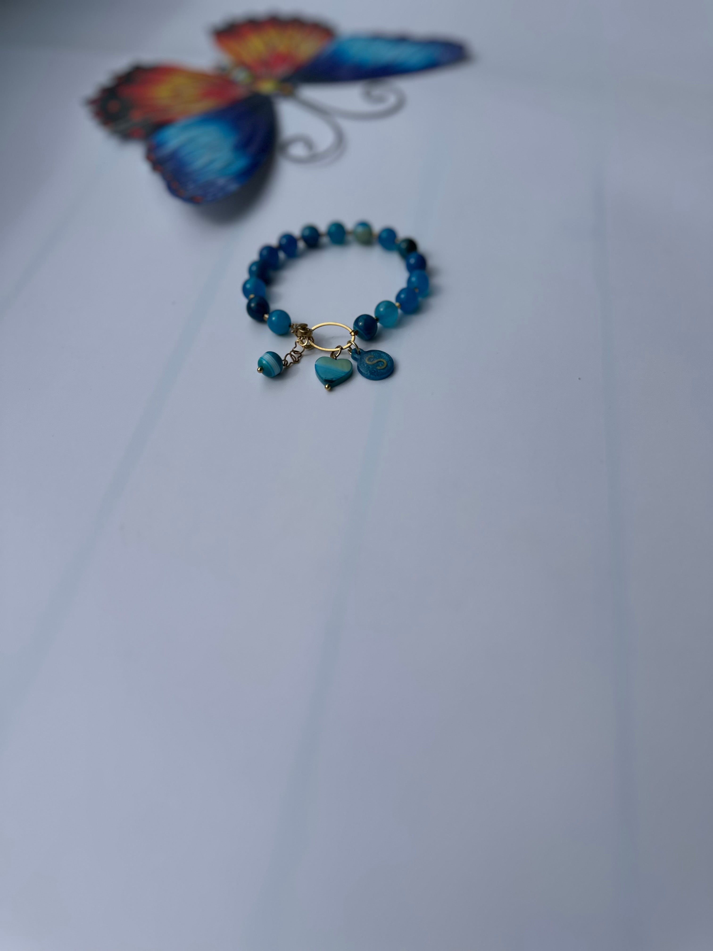 Naturstein Armband mit Edelstahl Details – Verstellbar