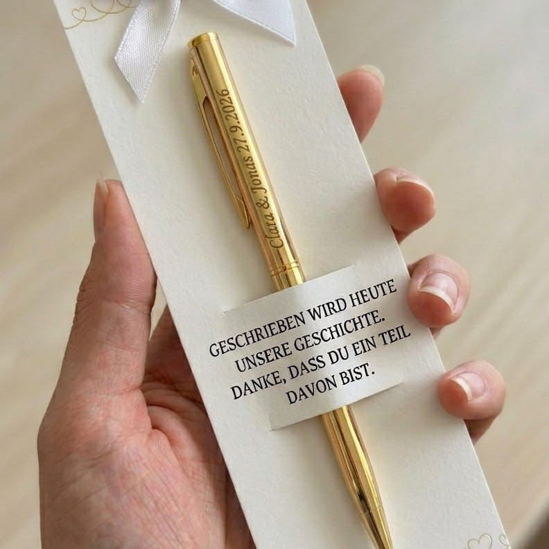 Personalisierter Gold Metall Kugelschreiber mit Gravur – Gastgeschenk Hochzeit – Name & Hochzeitsdatum