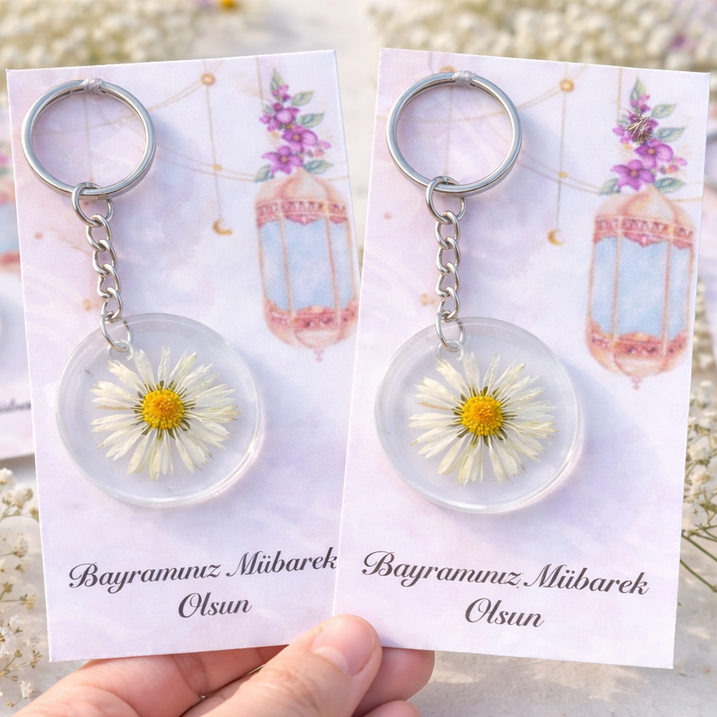 Gänseblümchen Wunsch – Epoxid Schlüsselanhänger mit Karte