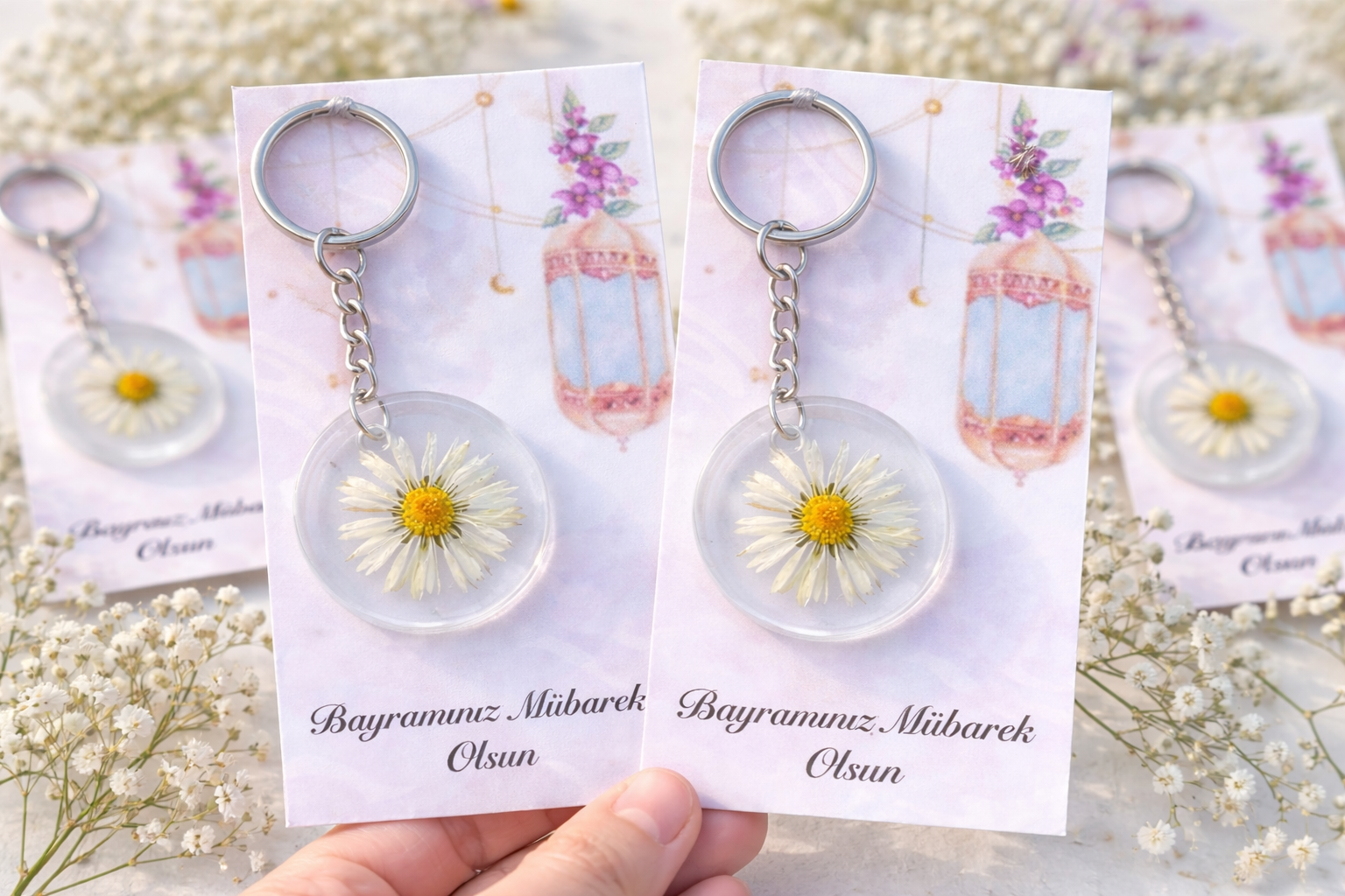 Gänseblümchen Wunsch – Epoxid Schlüsselanhänger mit Karte