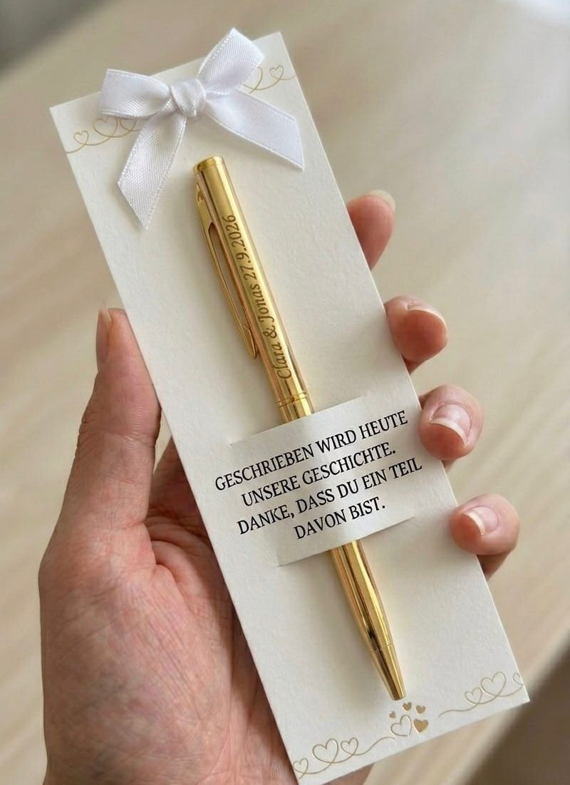 Personalisierter Gold Metall Kugelschreiber mit Gravur – Gastgeschenk Hochzeit – Name & Hochzeitsdatum