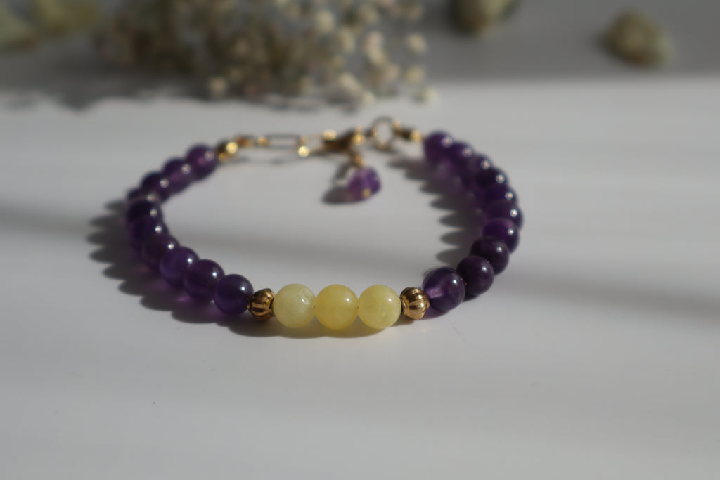 Naturstein Armband mit Edelstahl Details – Verstellbar