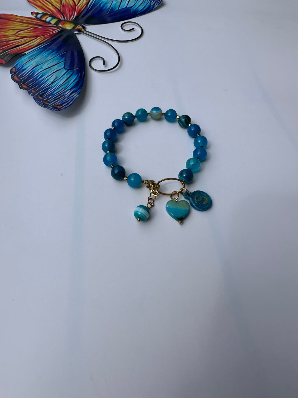 Naturstein Armband mit Edelstahl Details – Verstellbar