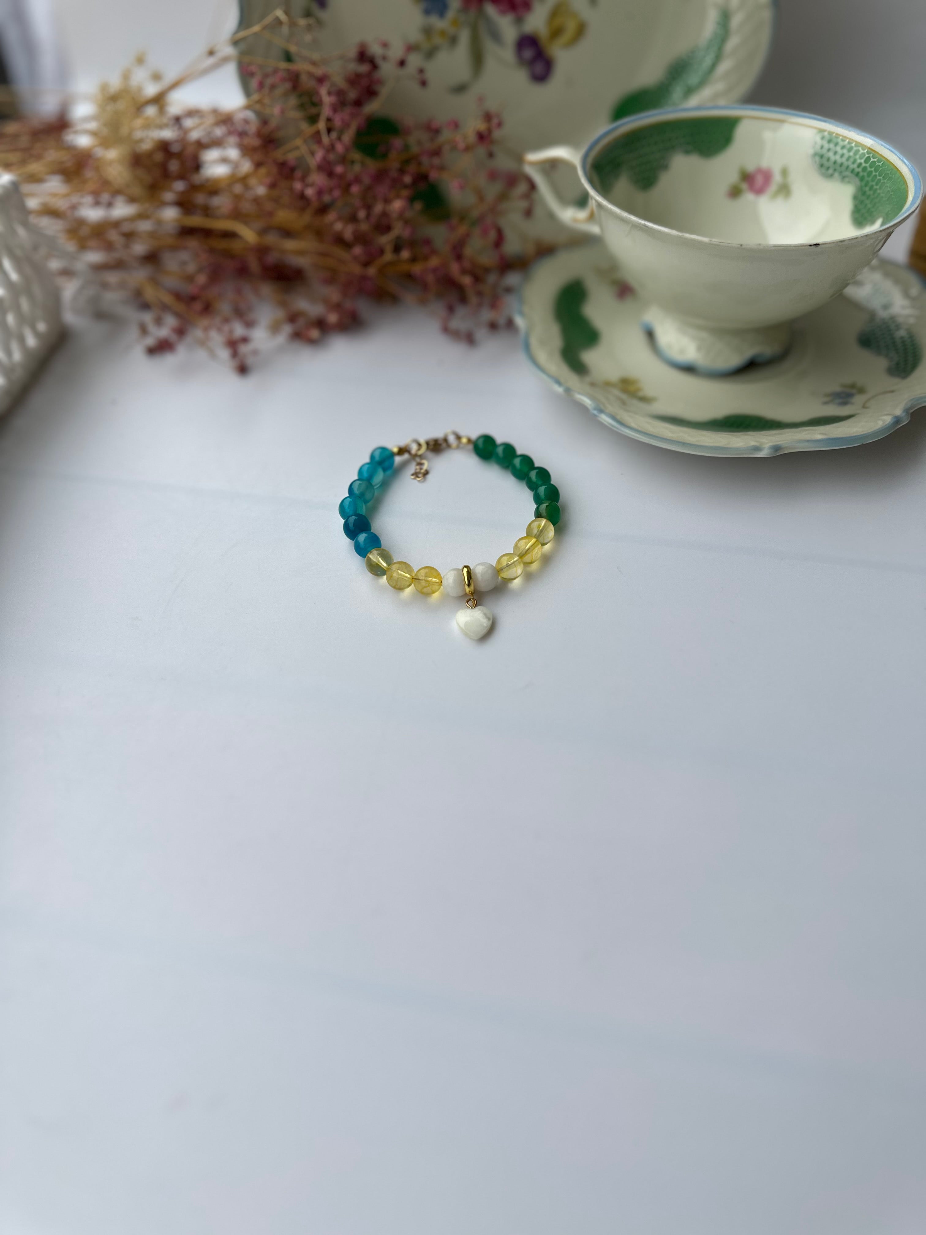 Naturstein Armband mit Edelstahl Details – Verstellbar