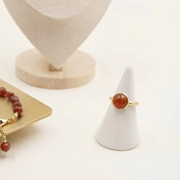Roter Achat Ring – Verstellbarer Natursteinring aus vergoldetem Edelstahl