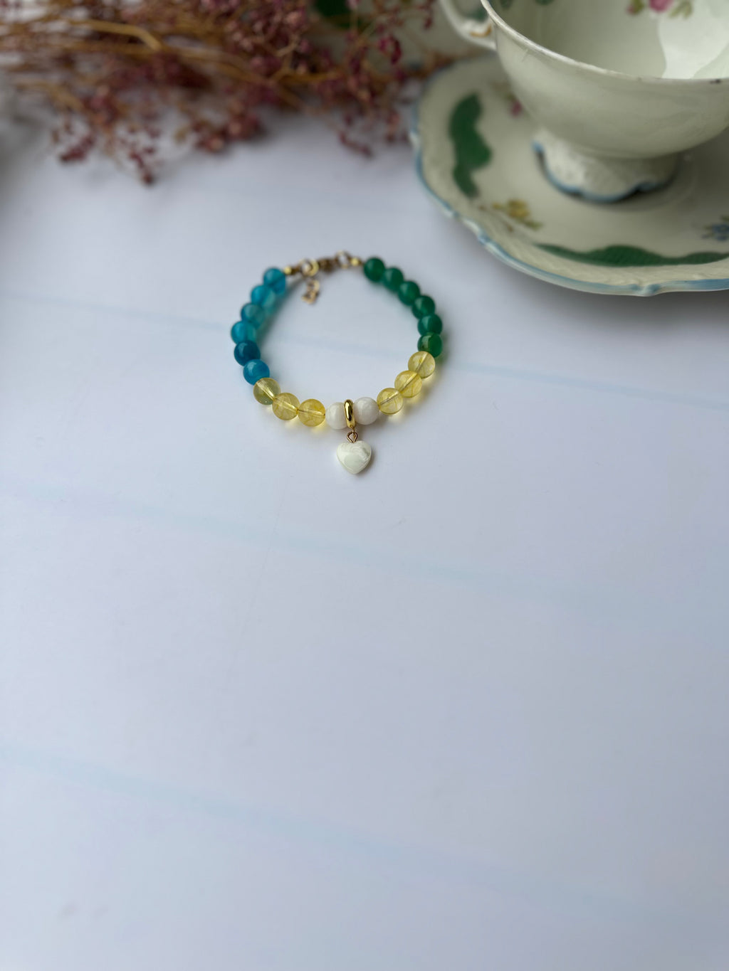 Naturstein Armband mit Edelstahl Details – Verstellbar