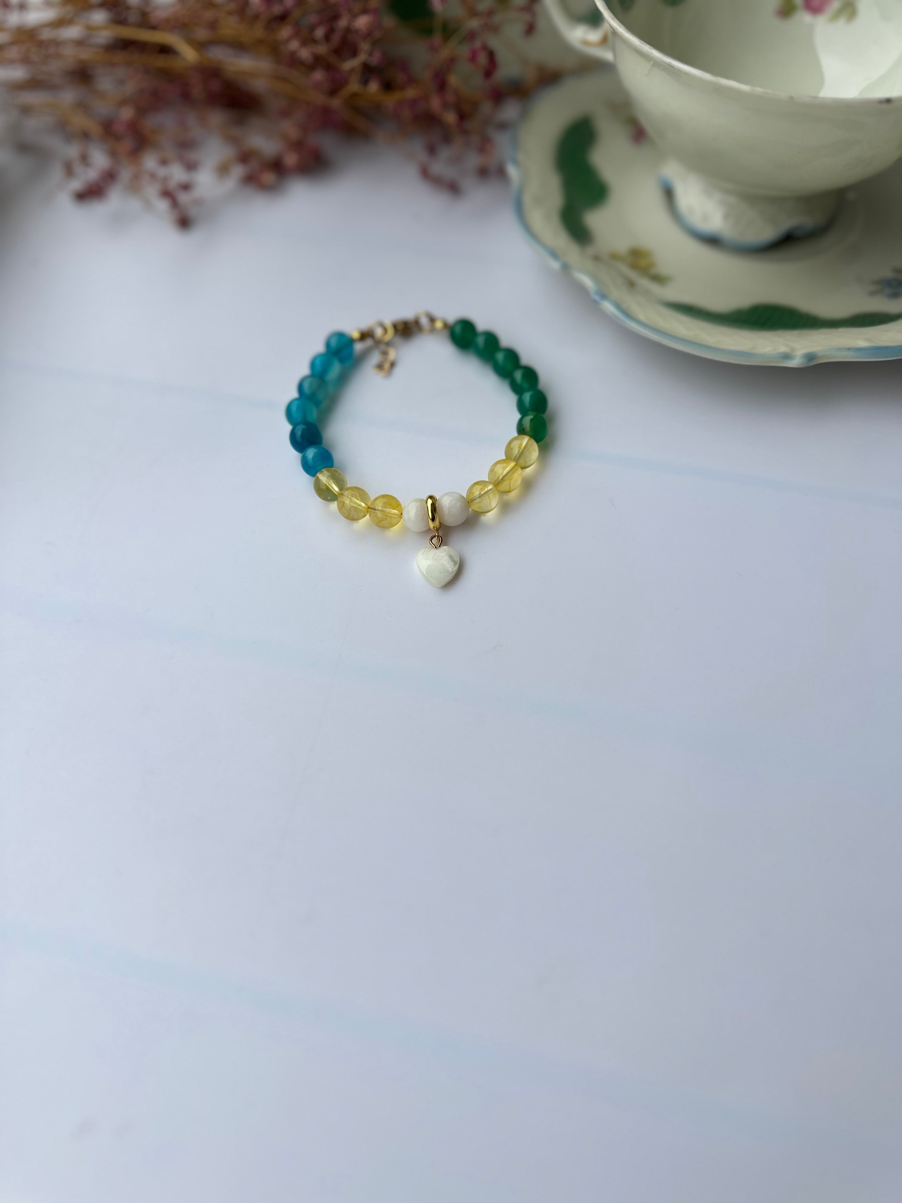 Naturstein Armband mit Edelstahl Details – Verstellbar