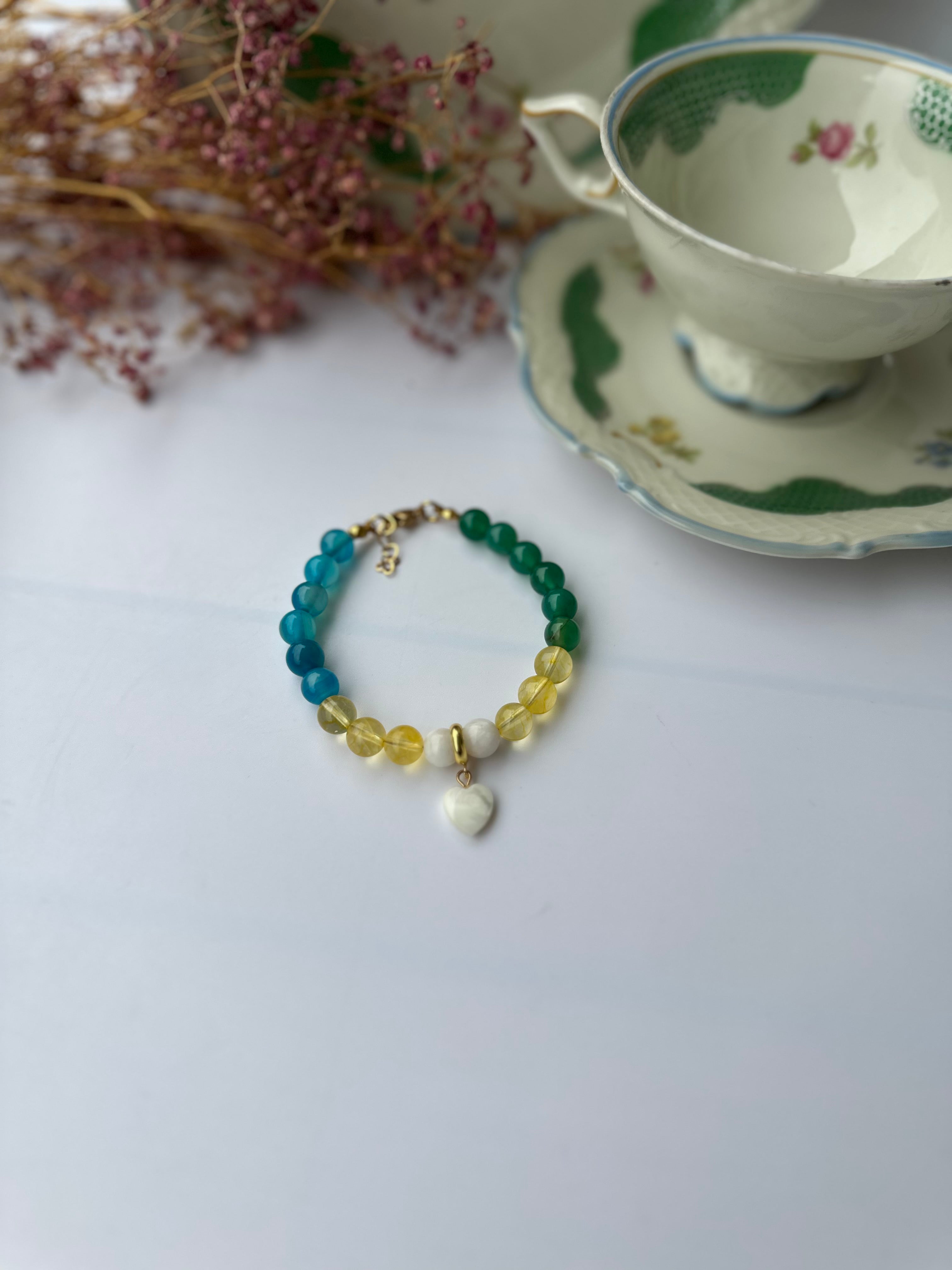 Naturstein Armband mit Edelstahl Details – Verstellbar