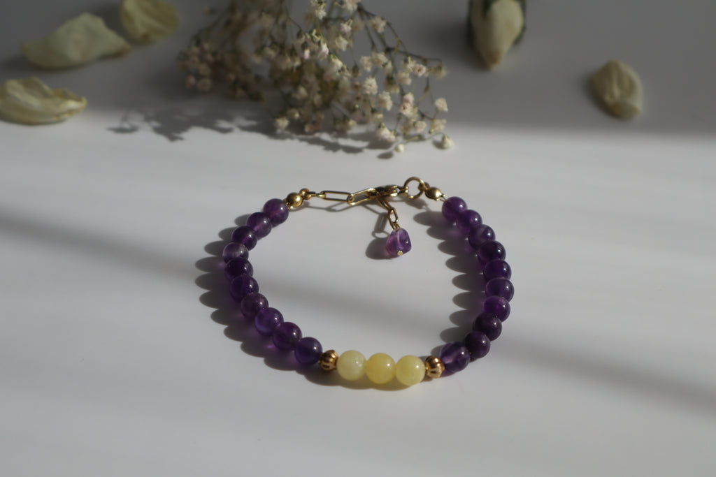 Naturstein Armband mit Edelstahl Details – Verstellbar