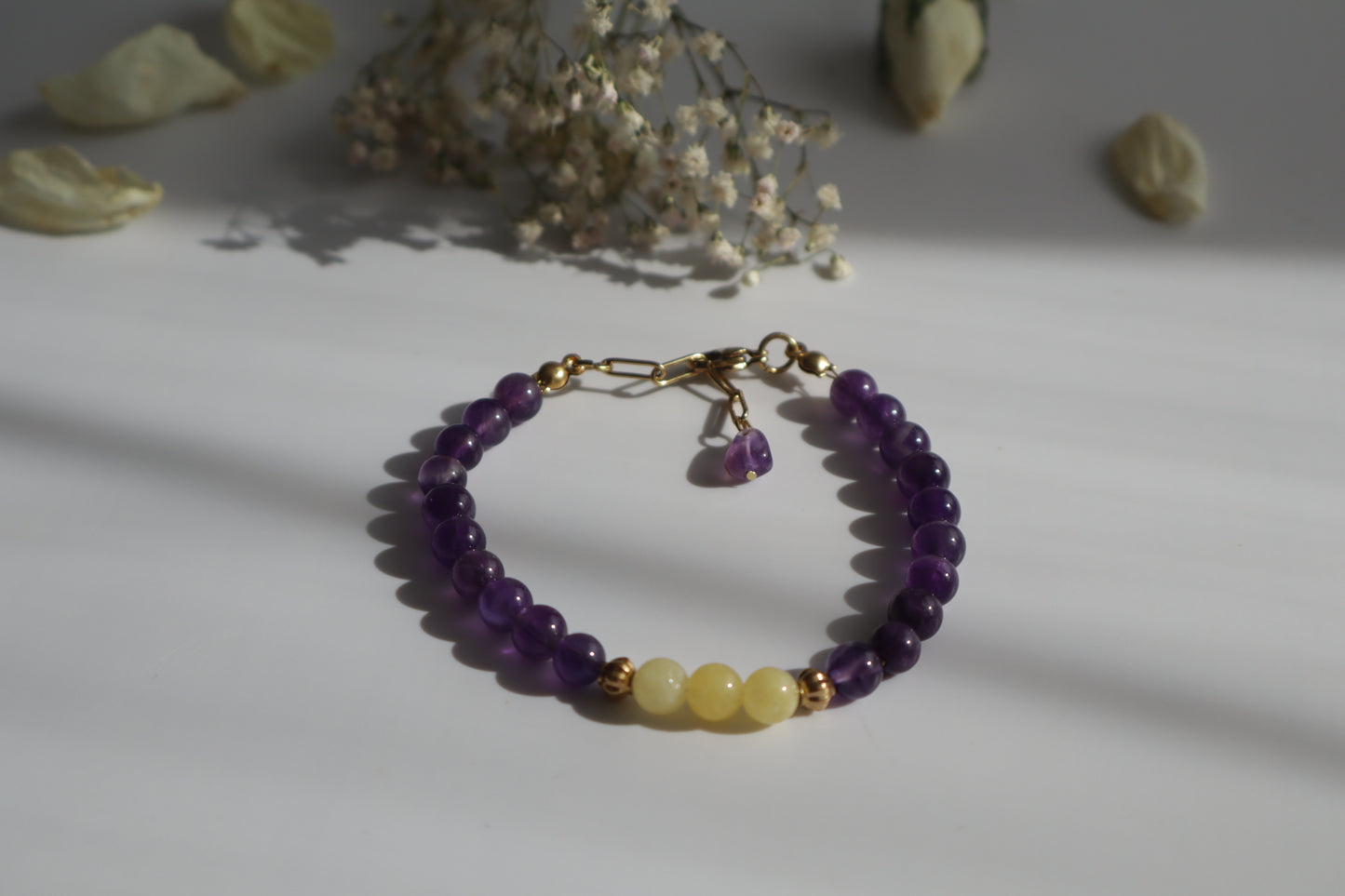Naturstein Armband mit Edelstahl Details – Verstellbar