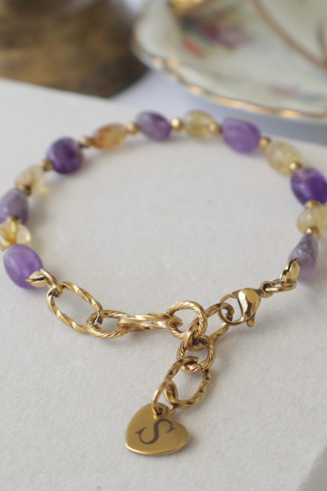 Nazenin – Personalisierbares Armband aus echtem Citrin, Amethyst & Hämatit