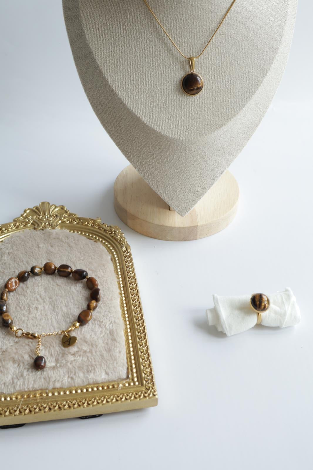 Tigerauge Eleganz Set – 3-teiliges Schmuckset mit Ring, Halskette & Armband