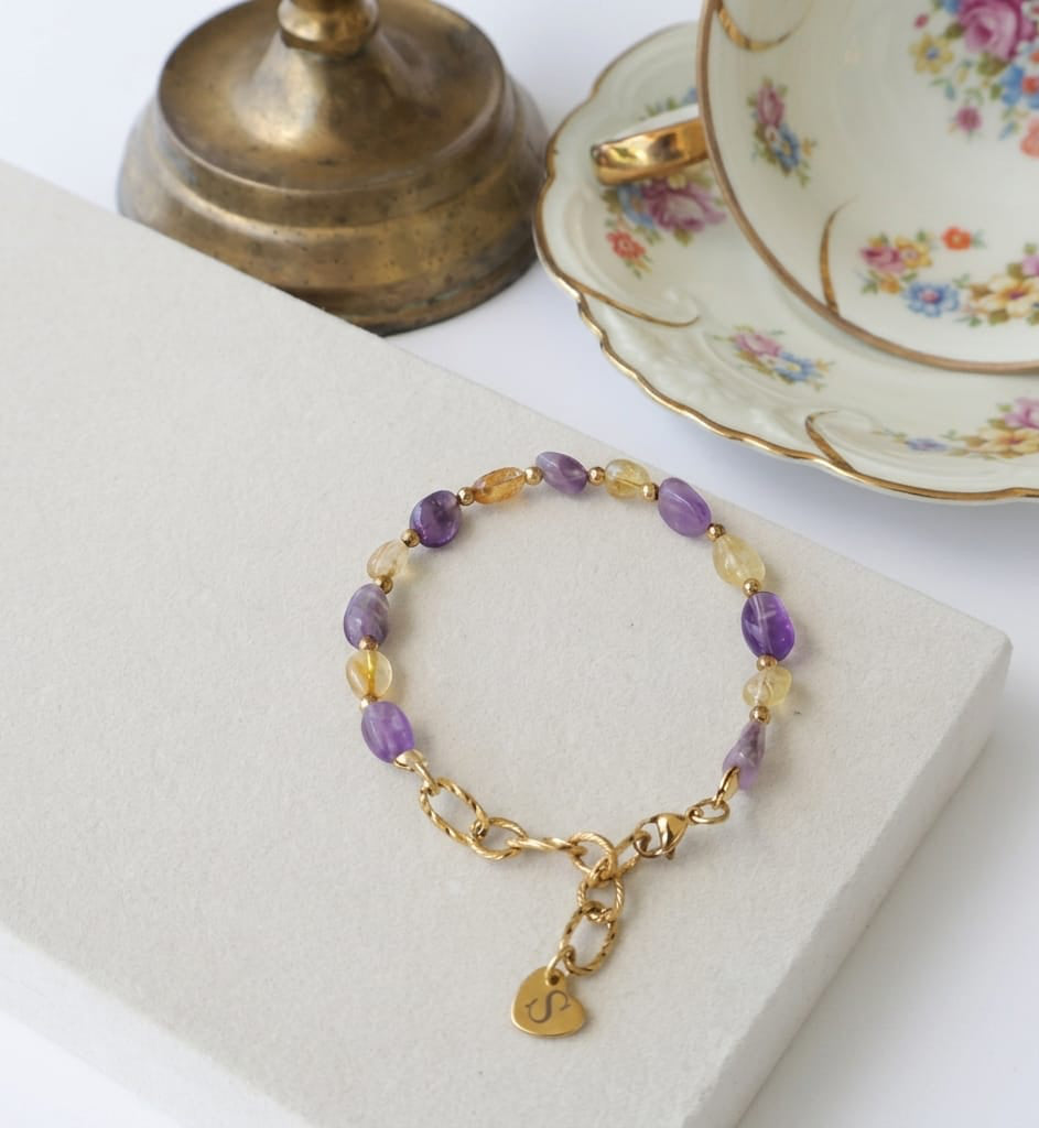 Nazenin – Personalisierbares Armband aus echtem Citrin, Amethyst & Hämatit