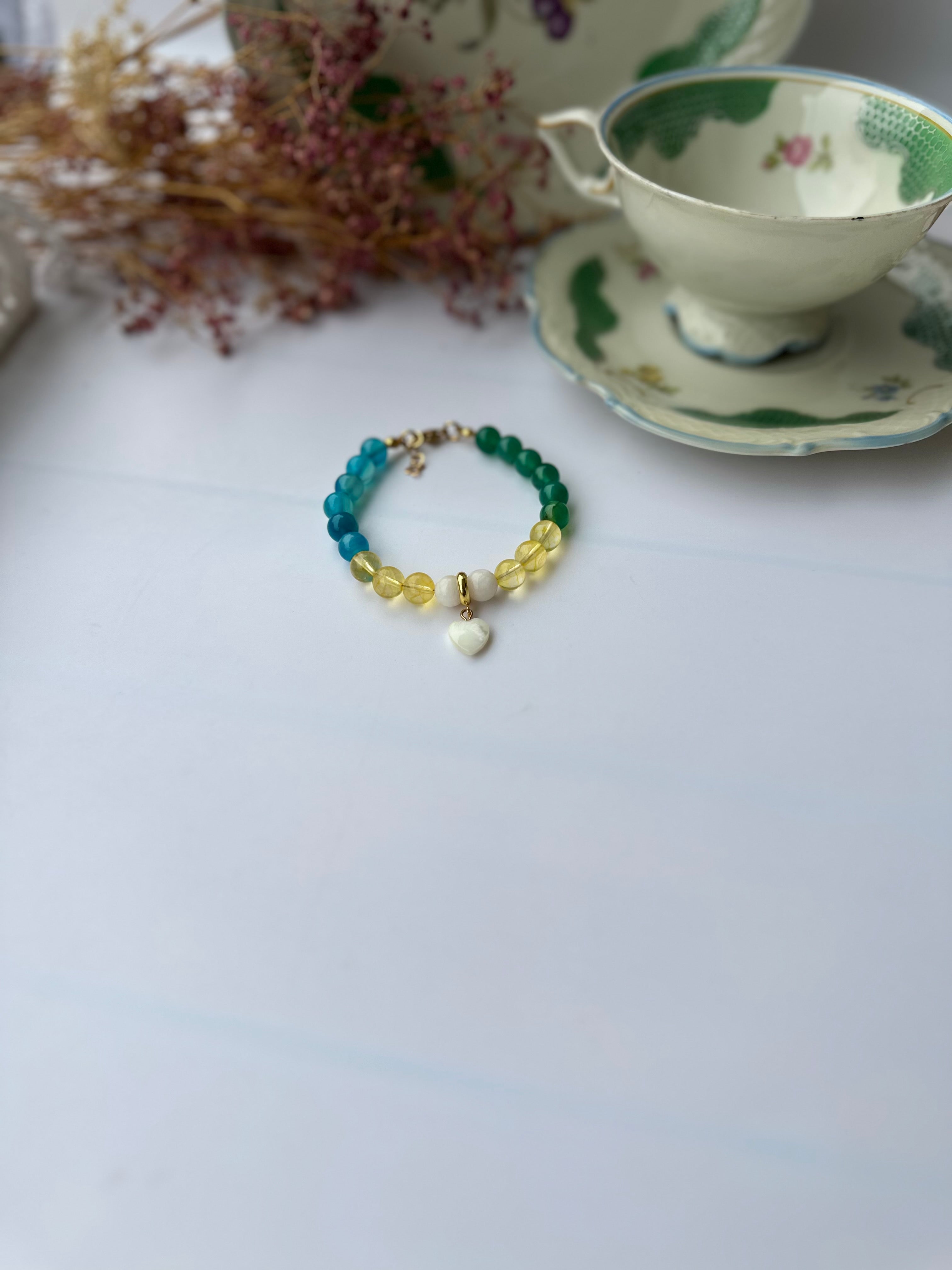 Naturstein Armband mit Edelstahl Details – Verstellbar