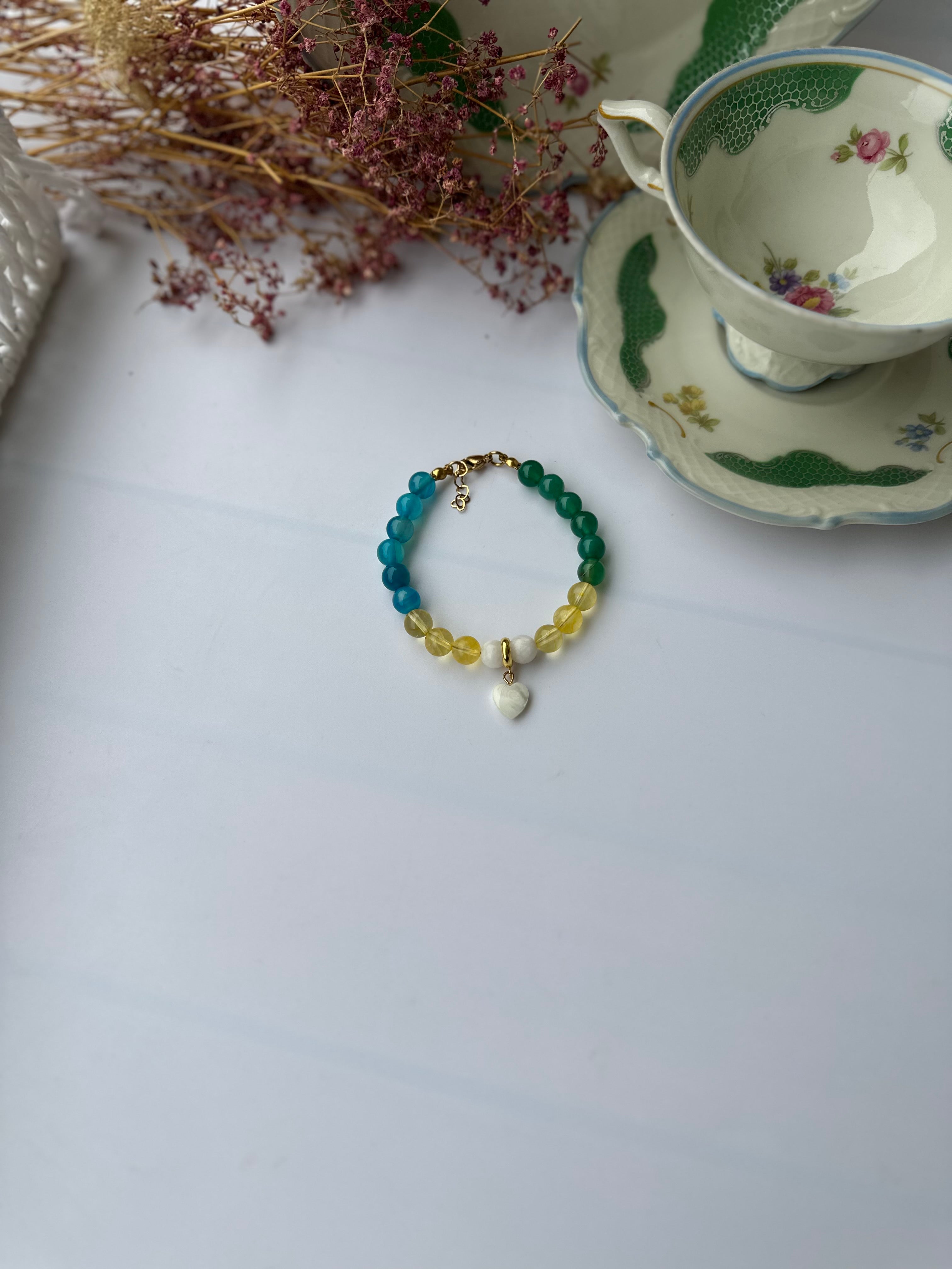 Naturstein Armband mit Edelstahl Details – Verstellbar