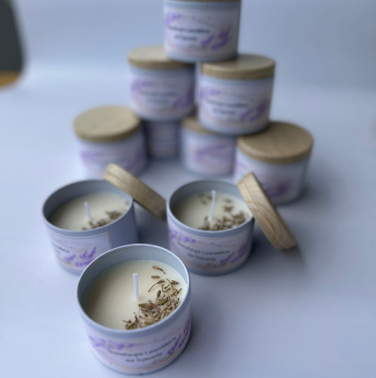 Lavendel Aromatherapie Sojawachskerze (100 g) – Handgemachte Duftkerze im Dosenbehälter