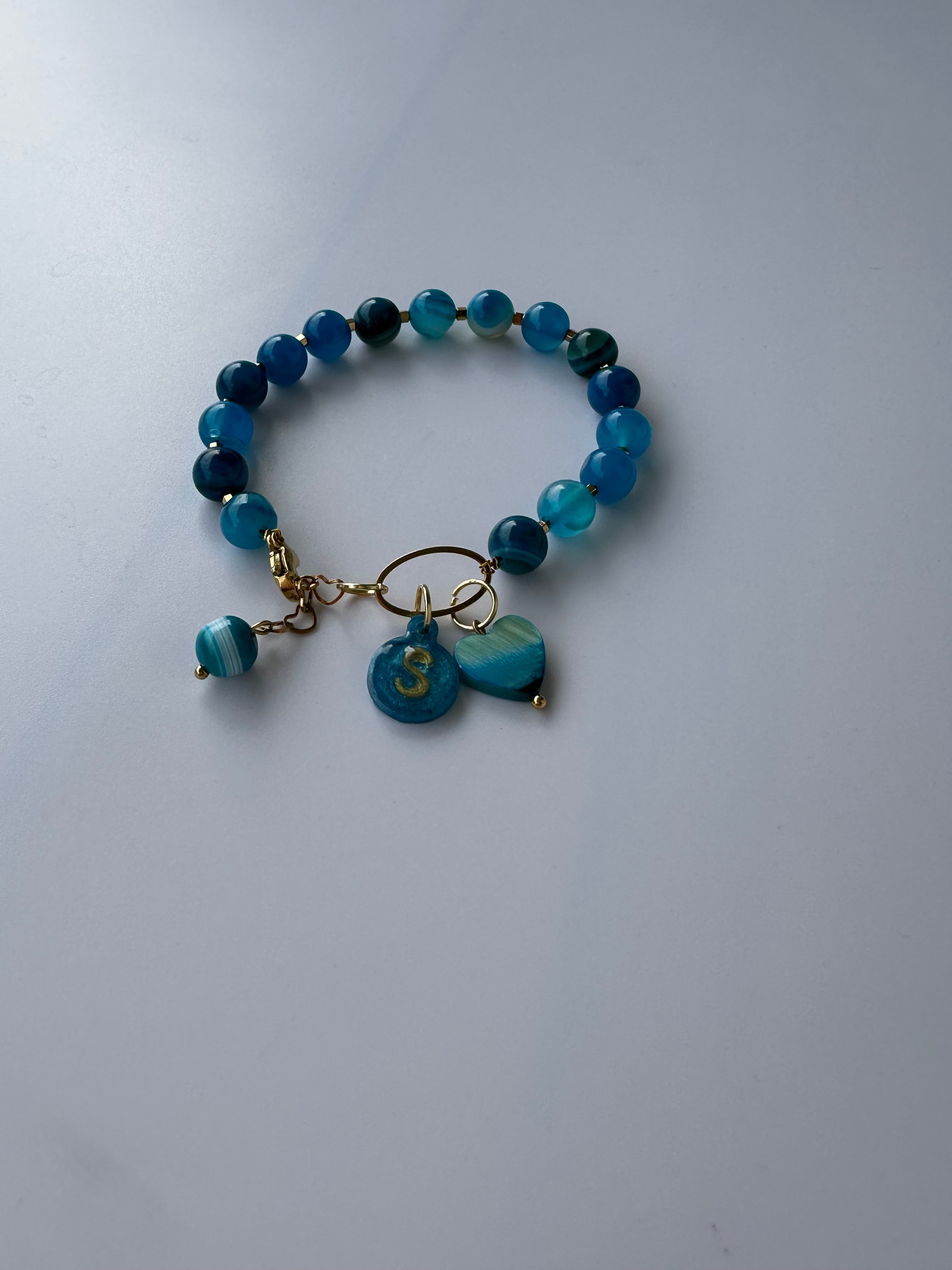 Naturstein Armband mit Edelstahl Details – Verstellbar