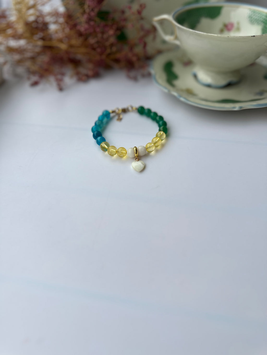 Naturstein Armband mit Edelstahl Details – Verstellbar
