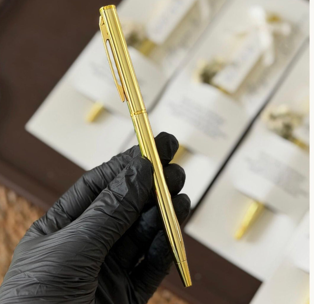 Personalisierter Gold Metall Kugelschreiber mit Gravur – Gastgeschenk Hochzeit – Name & Hochzeitsdatum