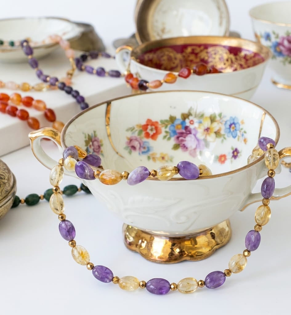 Nazenin – Personalisierbares Armband aus echtem Citrin, Amethyst & Hämatit