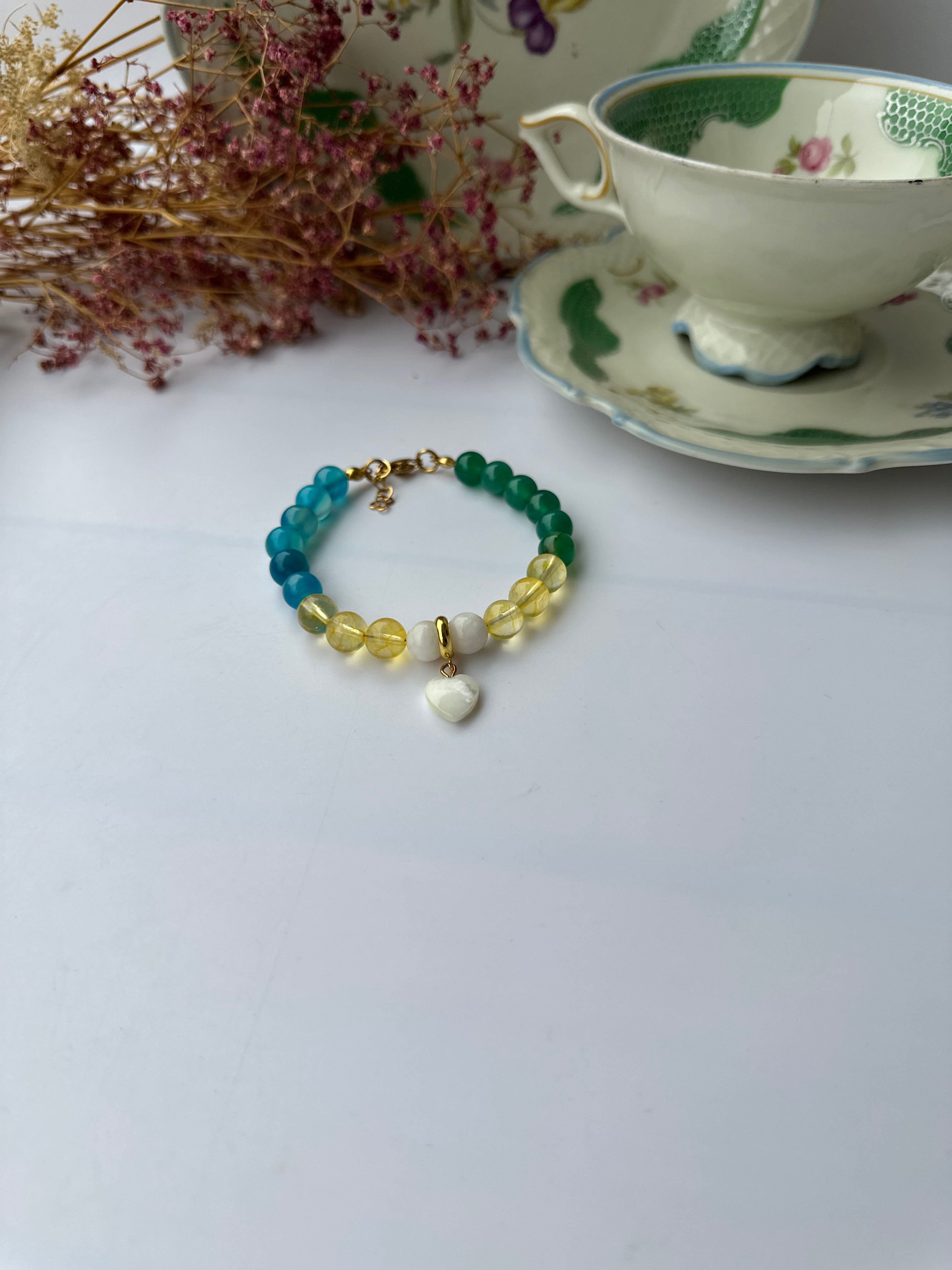 Naturstein Armband mit Edelstahl Details – Verstellbar