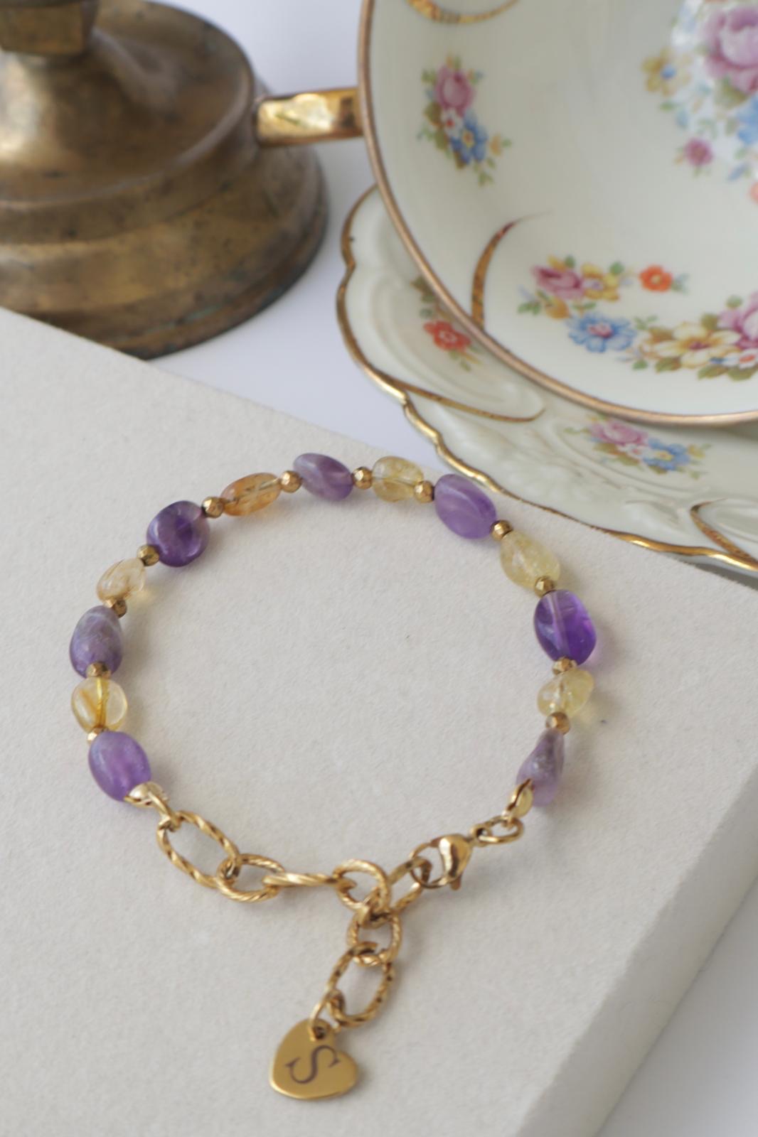 Nazenin – Personalisierbares Armband aus echtem Citrin, Amethyst & Hämatit