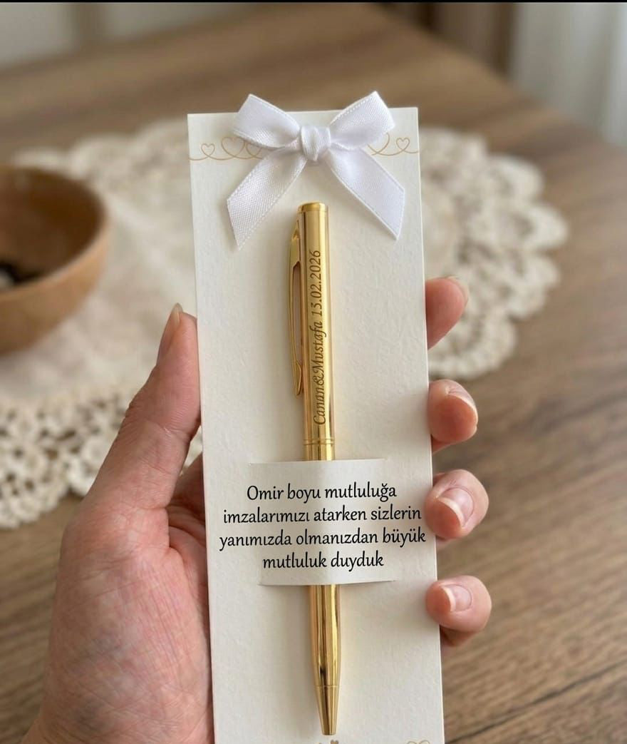 Personalisierter Gold Metall Kugelschreiber mit Gravur – Gastgeschenk Hochzeit – Name & Hochzeitsdatum