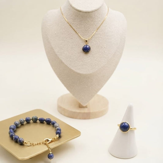 Lapis Lazuli Eleganz Set – 3-teiliges Schmuckset mit Ring, Halskette & Armband