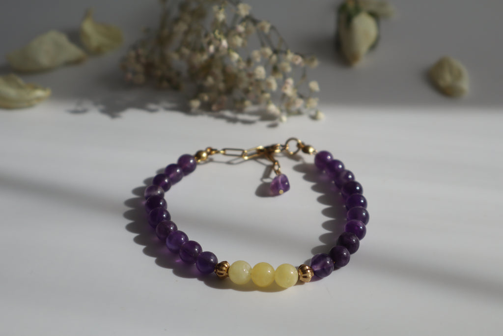 Naturstein Armband mit Edelstahl Details – Verstellbar