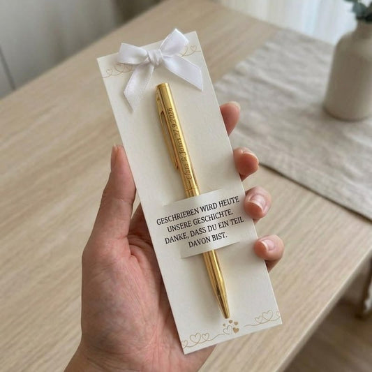 Personalisierter Gold Metall Kugelschreiber mit Gravur – Gastgeschenk Hochzeit – Name & Hochzeitsdatum