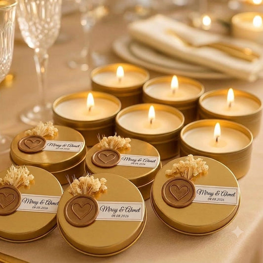 Personalisierte Sojawachs-Kerze in Metalldose – Elegantes Gastgeschenk