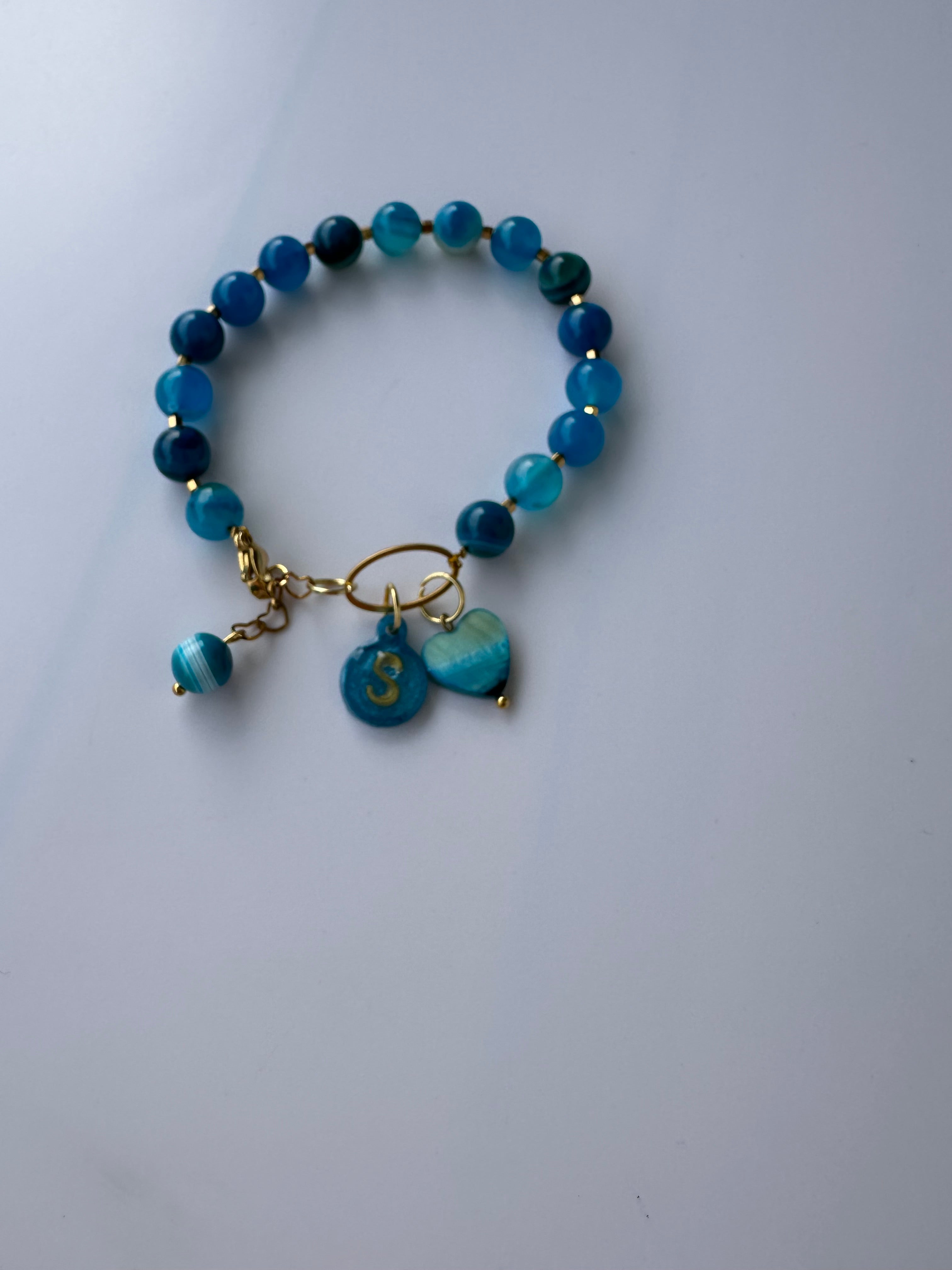 Naturstein Armband mit Edelstahl Details – Verstellbar