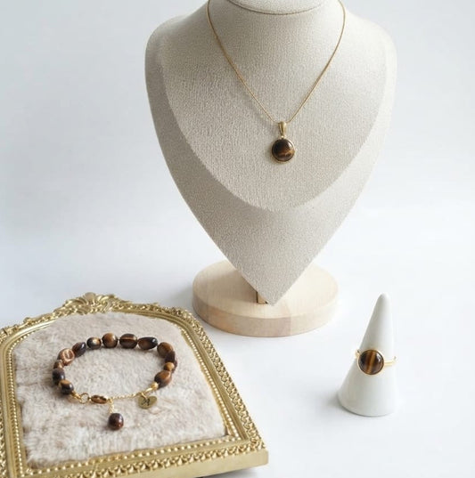 Tigerauge Eleganz Set – 3-teiliges Schmuckset mit Ring, Halskette & Armband