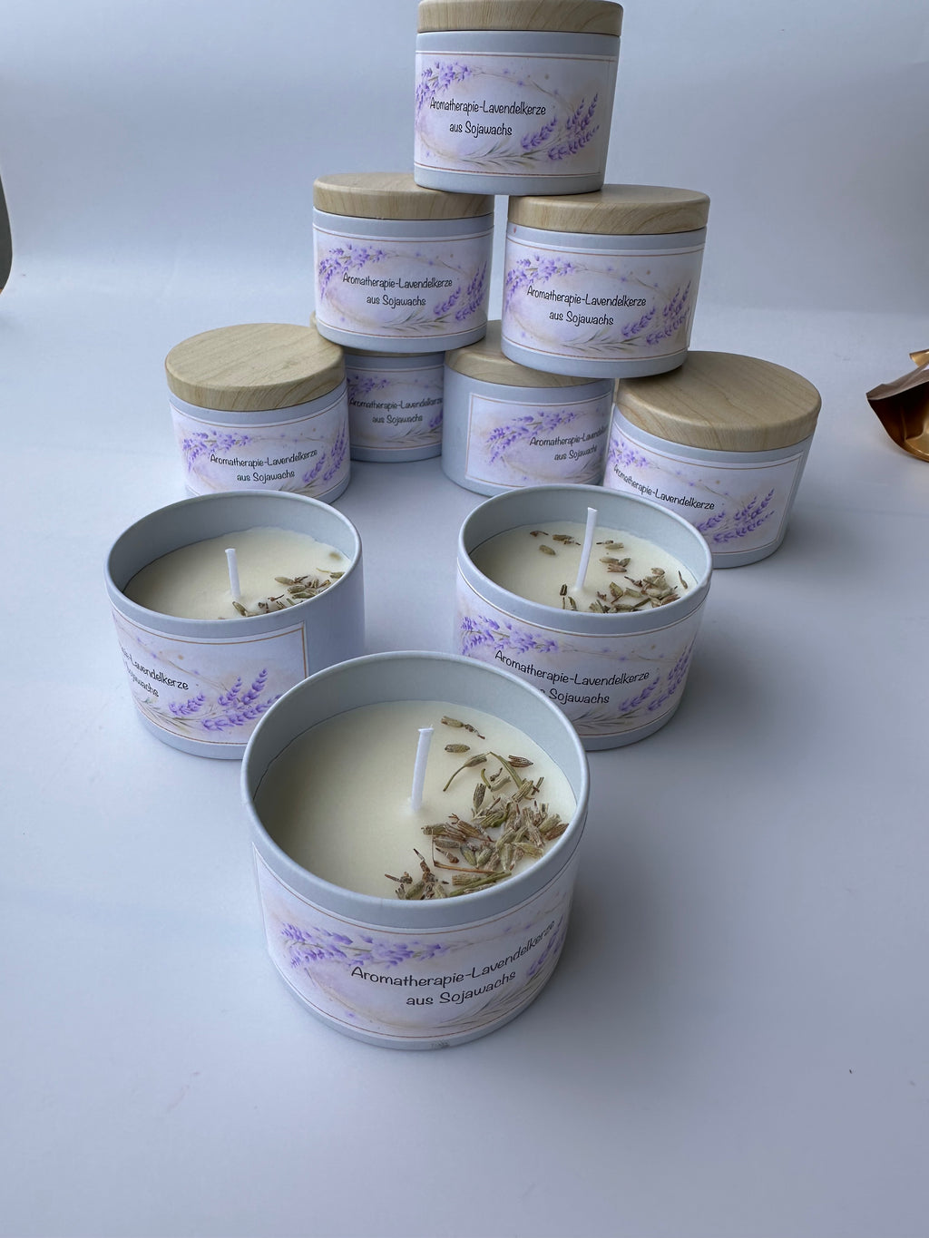 Lavendel Aromatherapie Sojawachskerze (100 g) – Handgemachte Duftkerze im Dosenbehälter